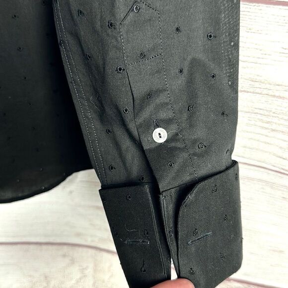 GF FERRE Vintage Printed Embroidered Black Button Up Shirt Eyelet Slim Fit M-L - Picture 9 of 14